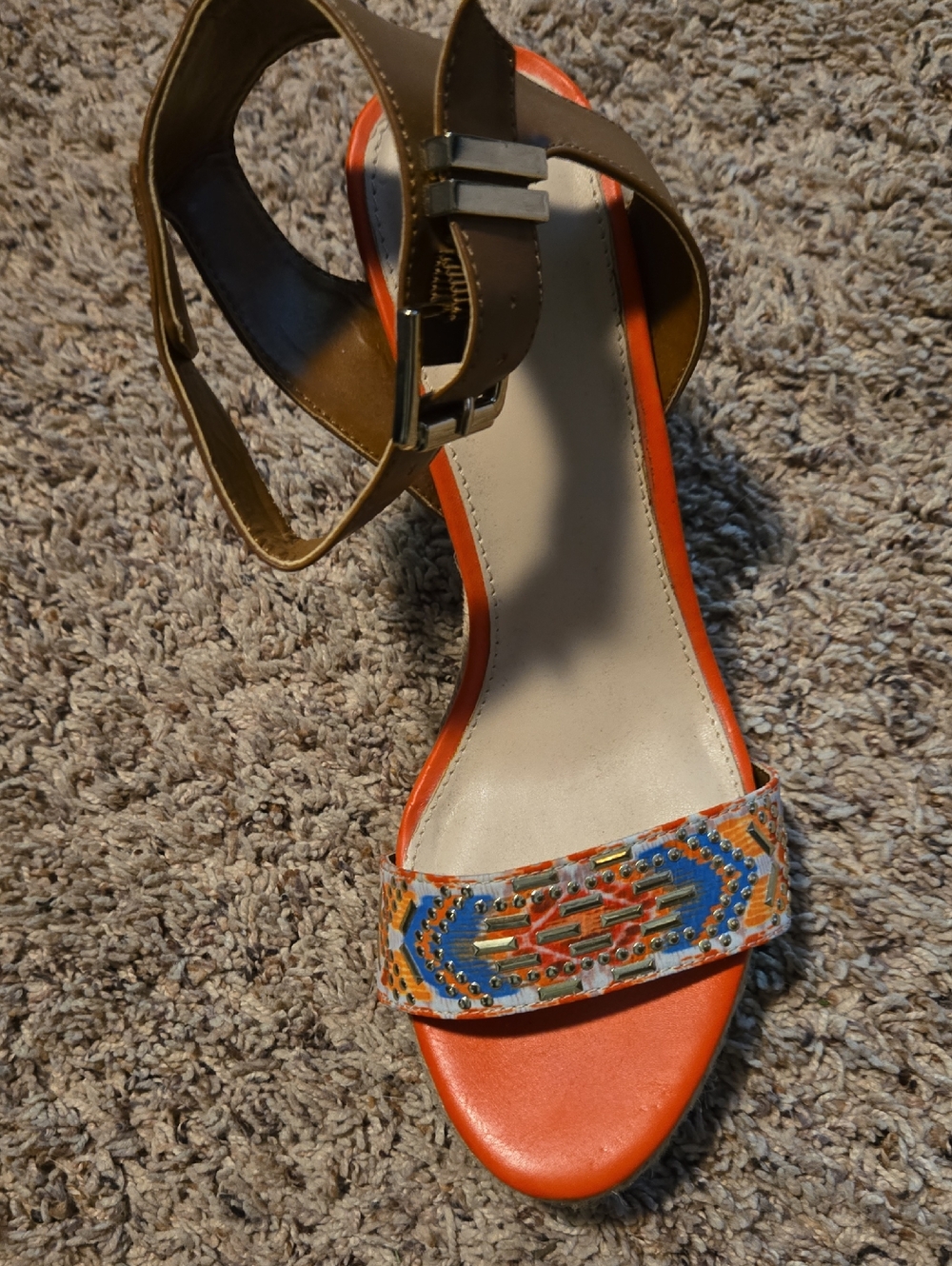 Bar III Orange and Brown Beaded Ankle-Strap Heel